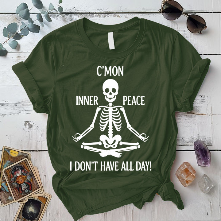 Inner Peace Skeleton T-Shirt Mockup Military Green