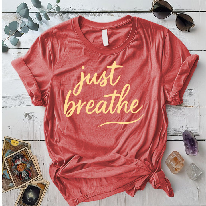 Just Breathe T-Shirt Mockup coral-silk