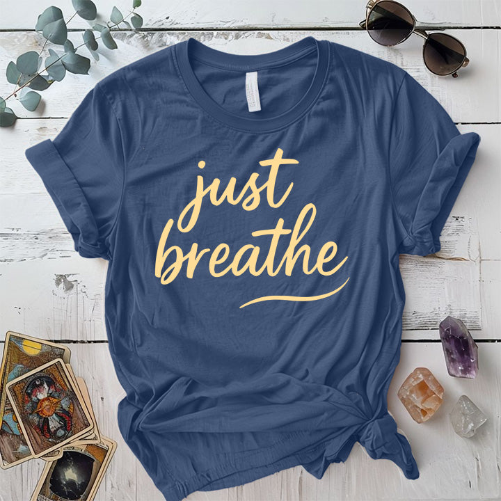 Just Breathe T-Shirt Mockup indigo-blue