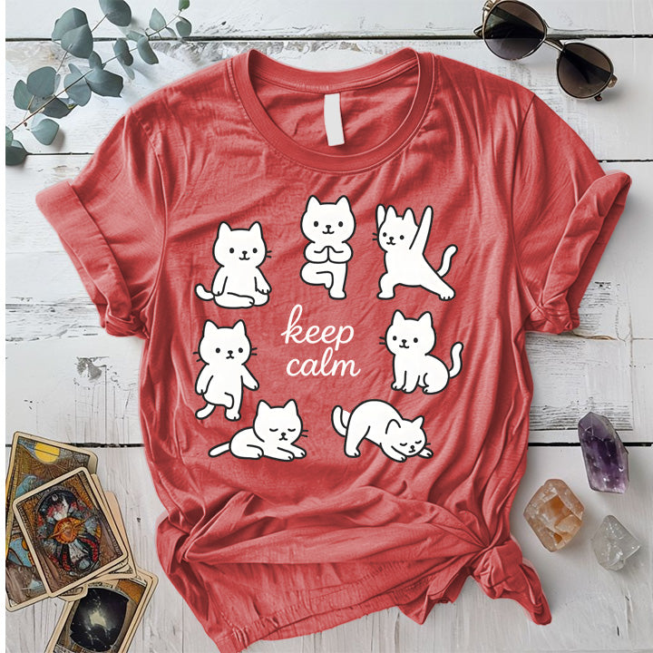 Keep Calm Cats T-Shirt Mockup coral-silk