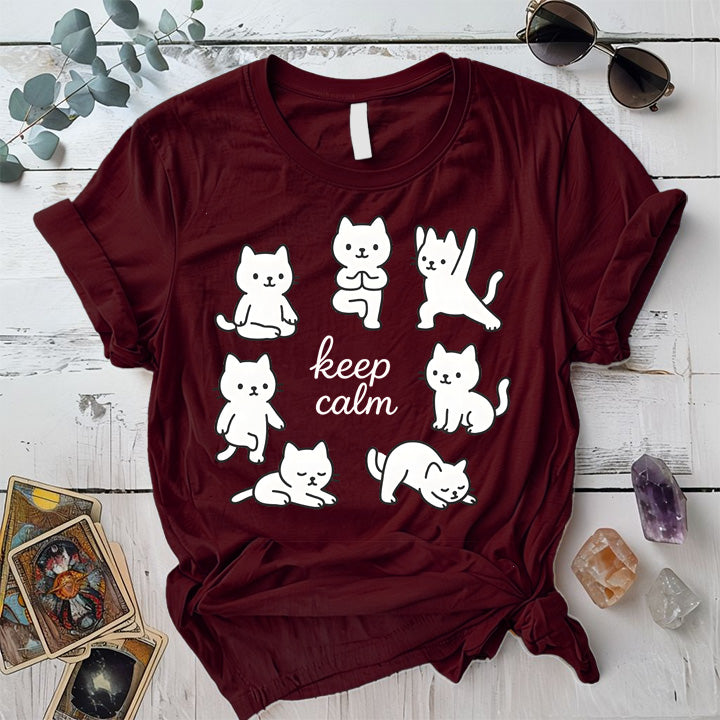 Keep Calm Cats T-Shirt Mockup maroon