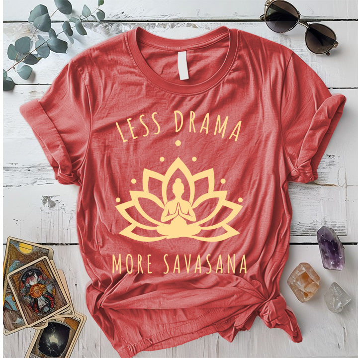 Less Drama More Savasana T-Shirt Mockup Coral Silk