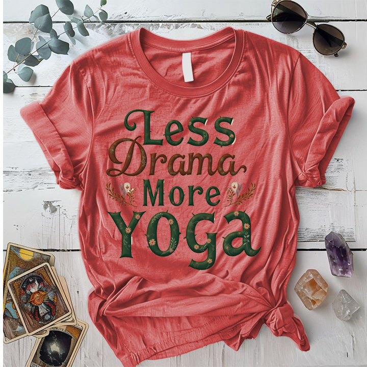Less Drama More Yoga T-Shirt Mockup Coral Silk