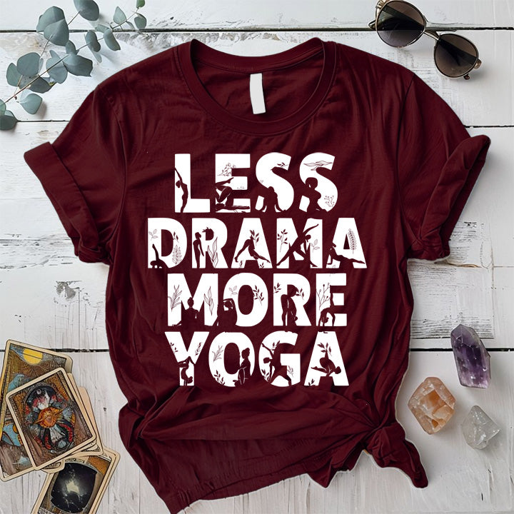 Less Drama More Yoga T-Shirt Mockup maroon