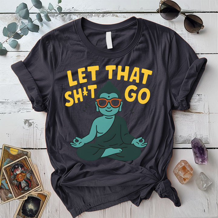 Let That Shit Go Buddha T-Shirt Mockup dark-heather-grey