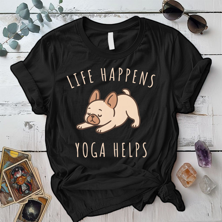 Life Happens Yoga Helps Dog T-Shirt Mockup Black