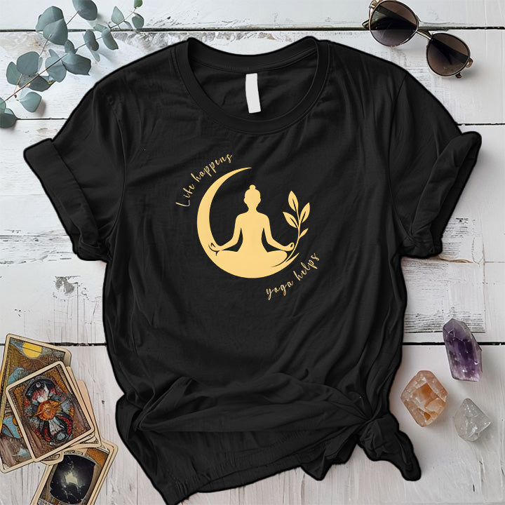 Life Happens Yoga Helps T-Shirt Mockup black