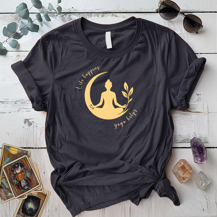 Life Happens Yoga Helps T-Shirt Mockup dark-heather-grey