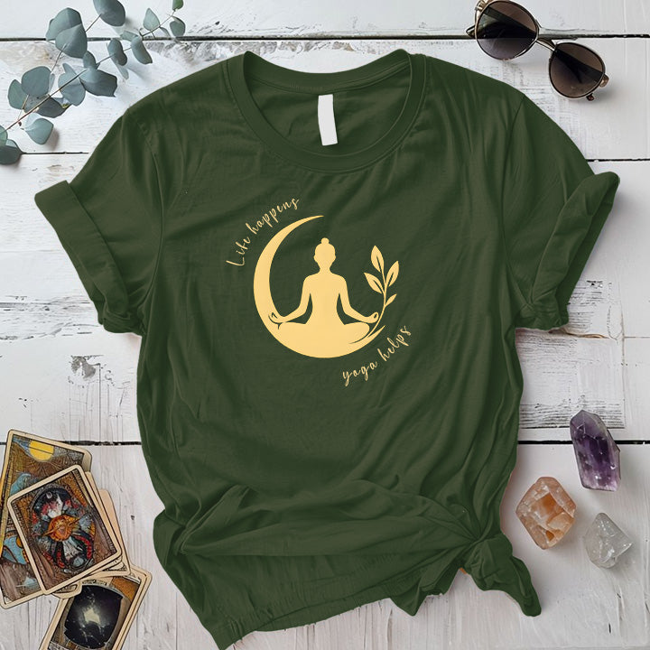 Life Happens Yoga Helps T-Shirt Mockup military-green