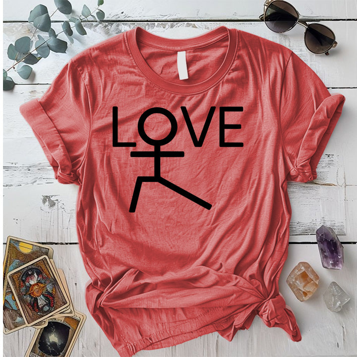 Love Yoga Stick Figure T-Shirt Mockup coral-silk