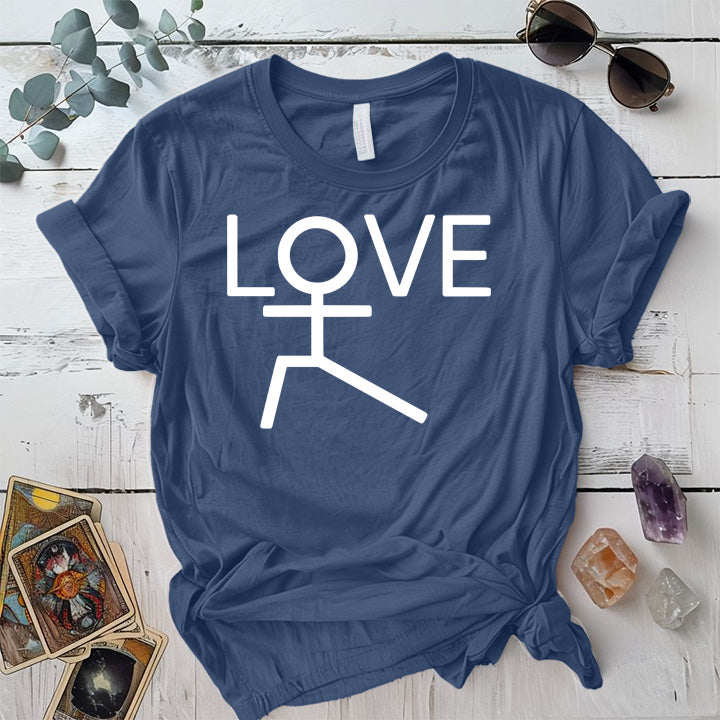 Love Yoga Stick Figure T-Shirt Mockup indigo-blue