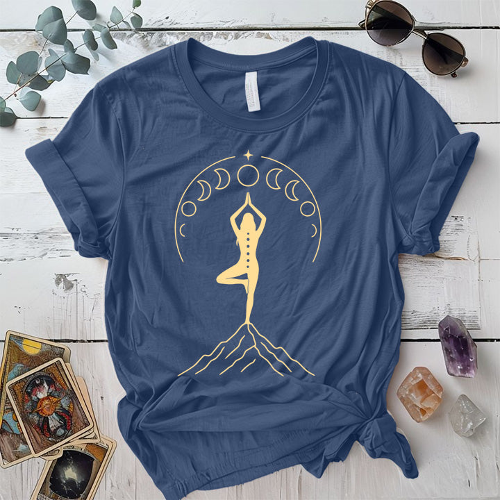 Lunar Goddess Mountain T-Shirt Mockup Indigo Blue