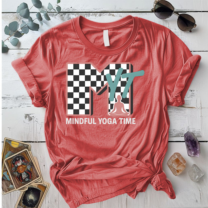 Mindful Yoga Time T-Shirt Mockup Coral Silk