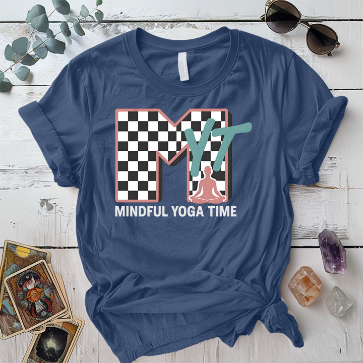 Mindful Yoga Time T-Shirt Mockup Indigo Blue