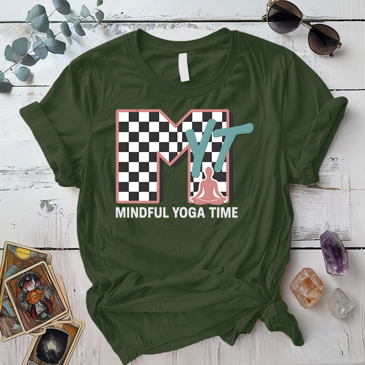 Mindful Yoga Time T-Shirt Mockup Military Green