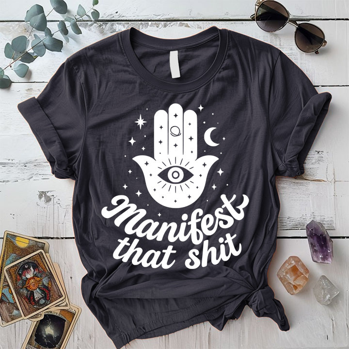 Manifest That Shit Hand T-Shirt Mockup Dark Heather Grey