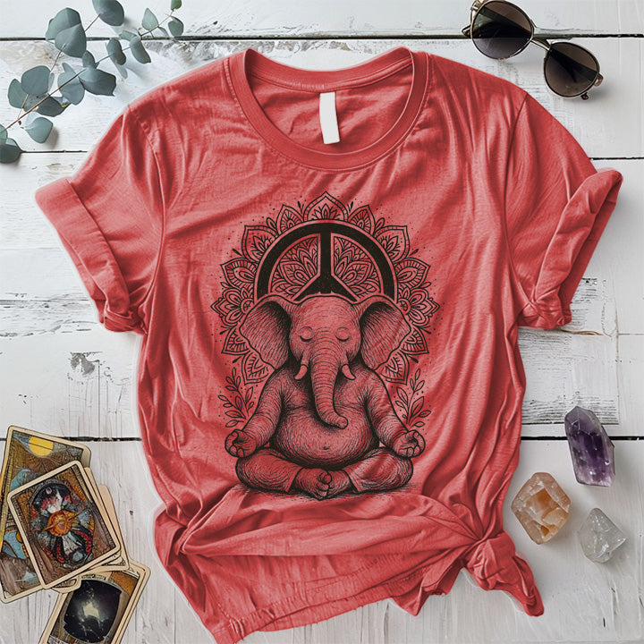 Meditating Elephant Mandala T-Shirt Mockup Coral Silk