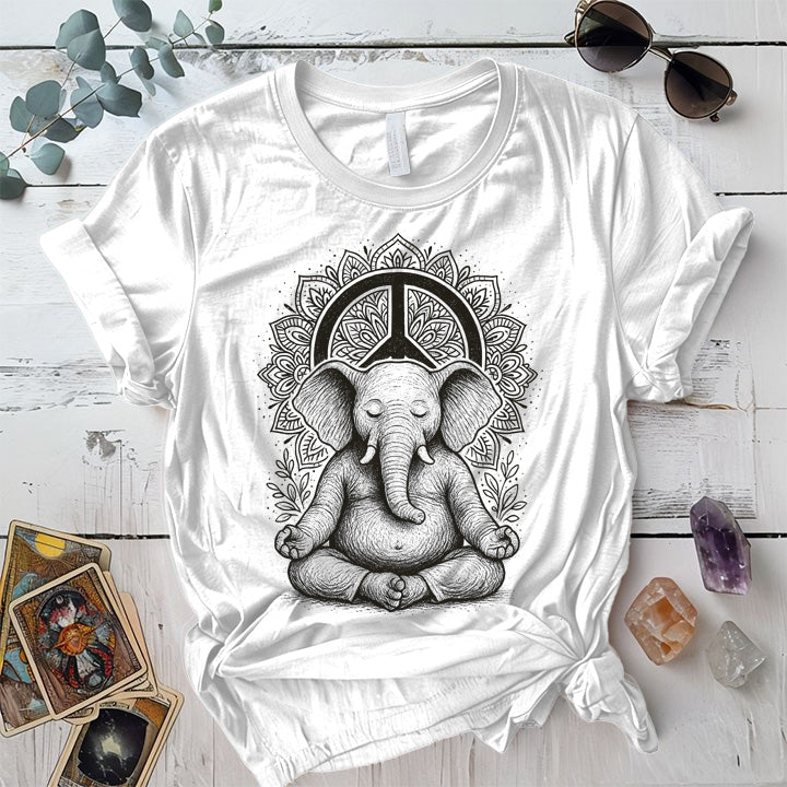 Meditating Elephant Mandala T-Shirt Mockup White