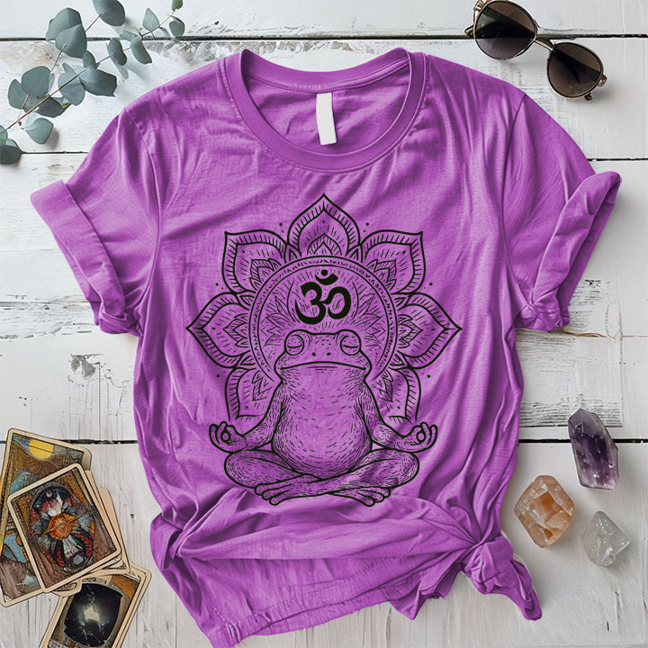 Meditating Frog Mandala T-Shirt Mockup Heather Radiant Orchid