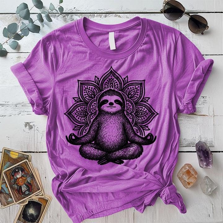 Meditating Sloth Mandala T-Shirt Mockup Heather Radiant Orchid