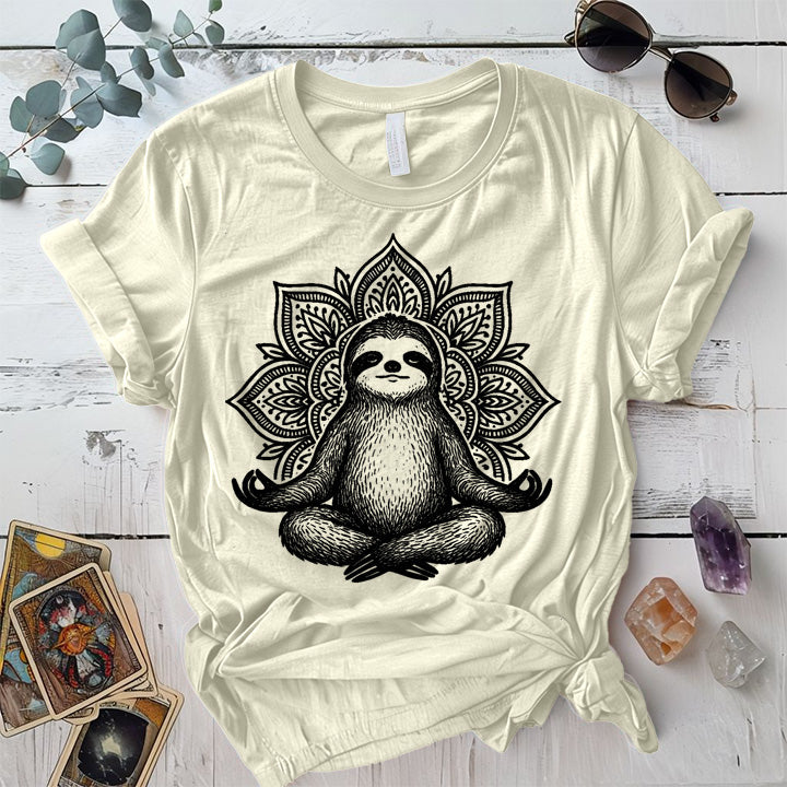 Meditating Sloth Mandala T-Shirt Mockup Natural