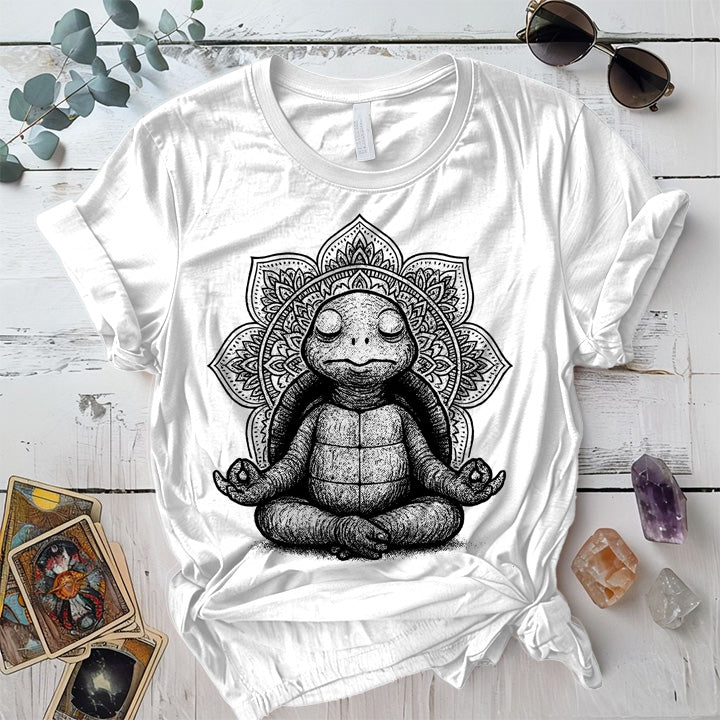 Meditating Turtle Mandala T-Shirt Mockup White