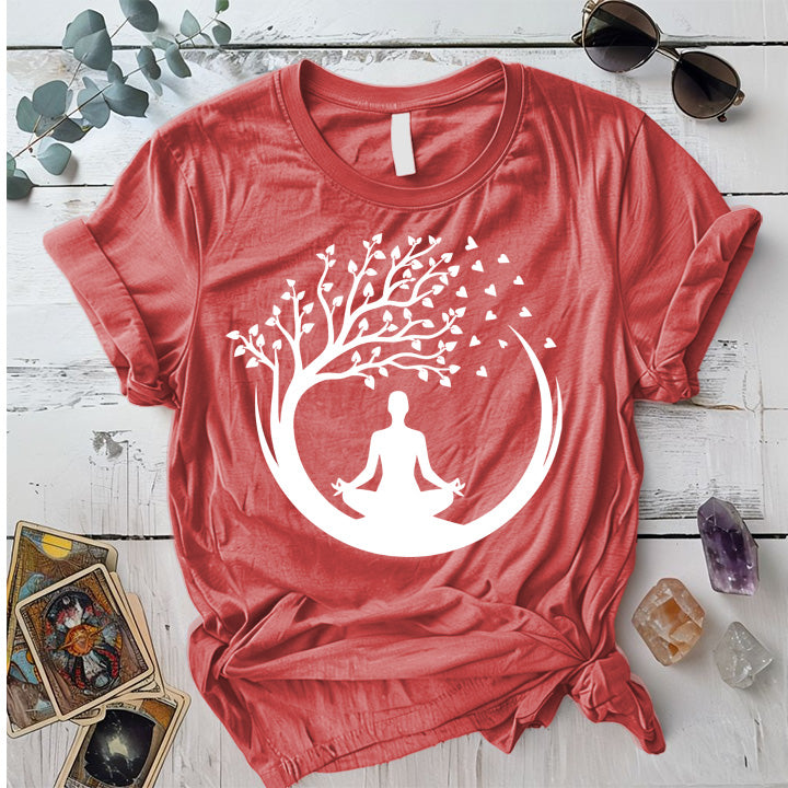 Meditation Tree T-Shirt Mockup Coral Silk