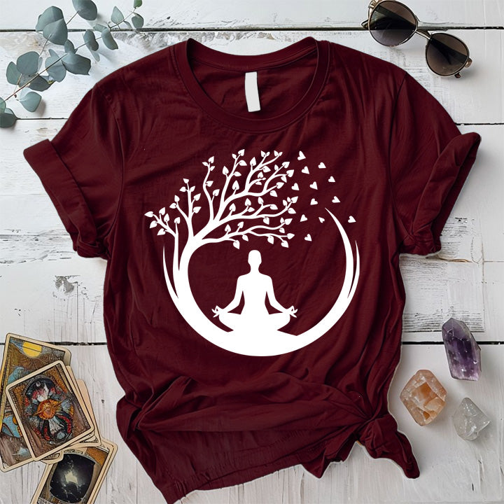Meditation Tree T-Shirt Mockup Maroon