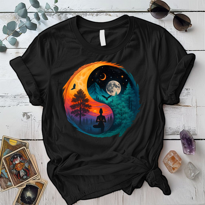 Meditation Under Cosmic Skies T-Shirt Mockup Black