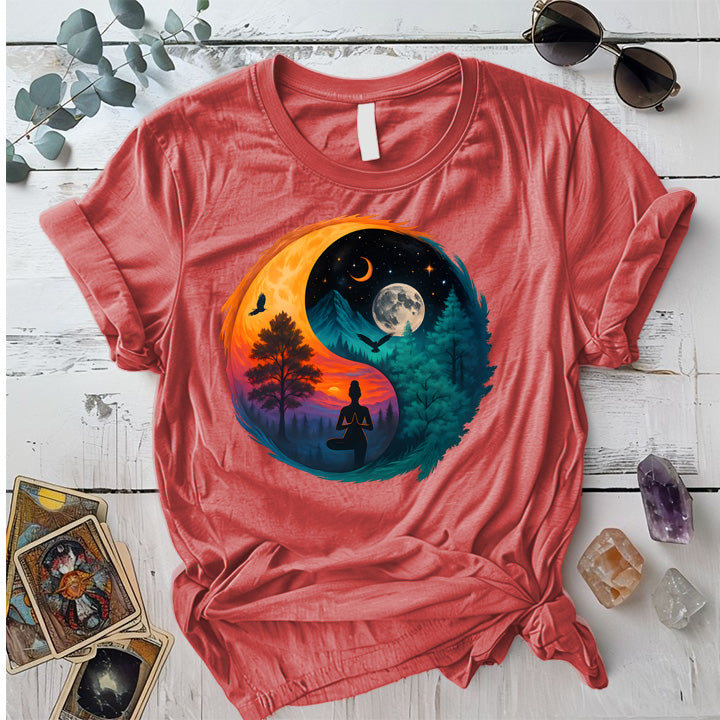 Meditation Under Cosmic Skies T-Shirt Mockup Coral Silk