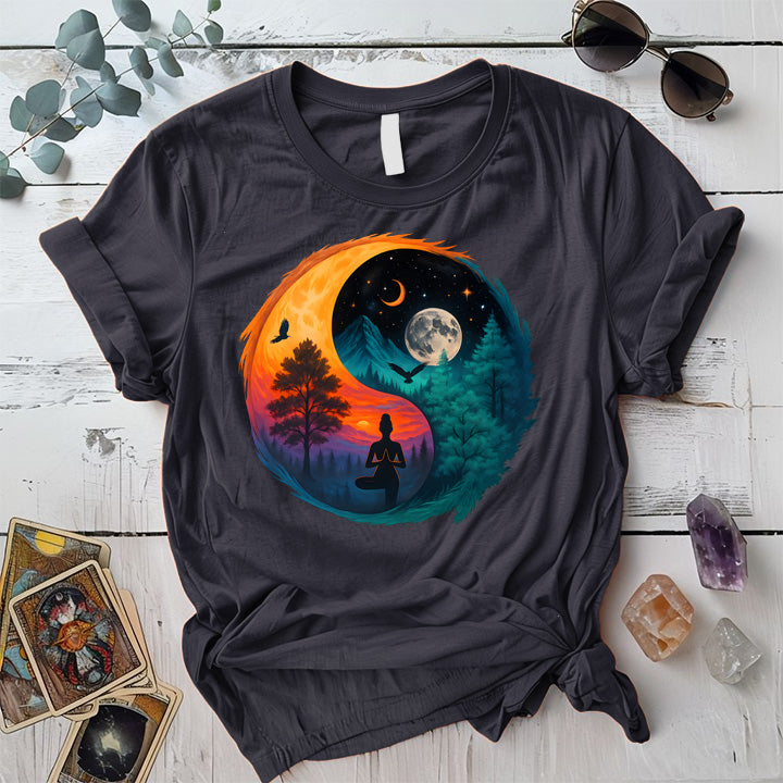 Meditation Under Cosmic Skies T-Shirt Mockup Dark Heather Grey
