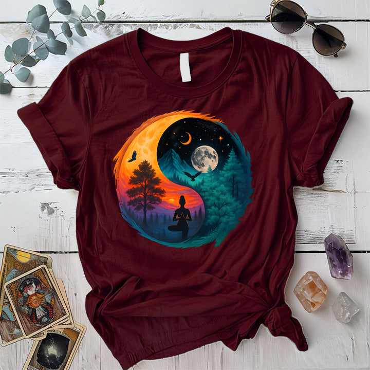 Meditation Under Cosmic Skies T-Shirt Mockup Maroon