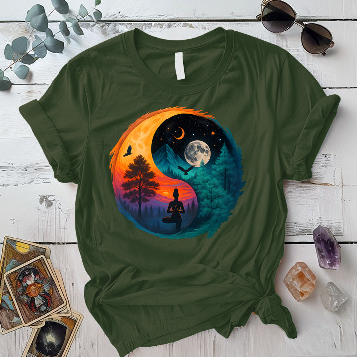 Meditation Under Cosmic Skies T-Shirt Mockup Military Green