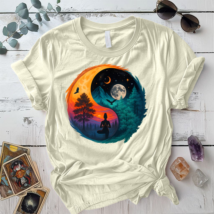Meditation Under Cosmic Skies T-Shirt Mockup Natural