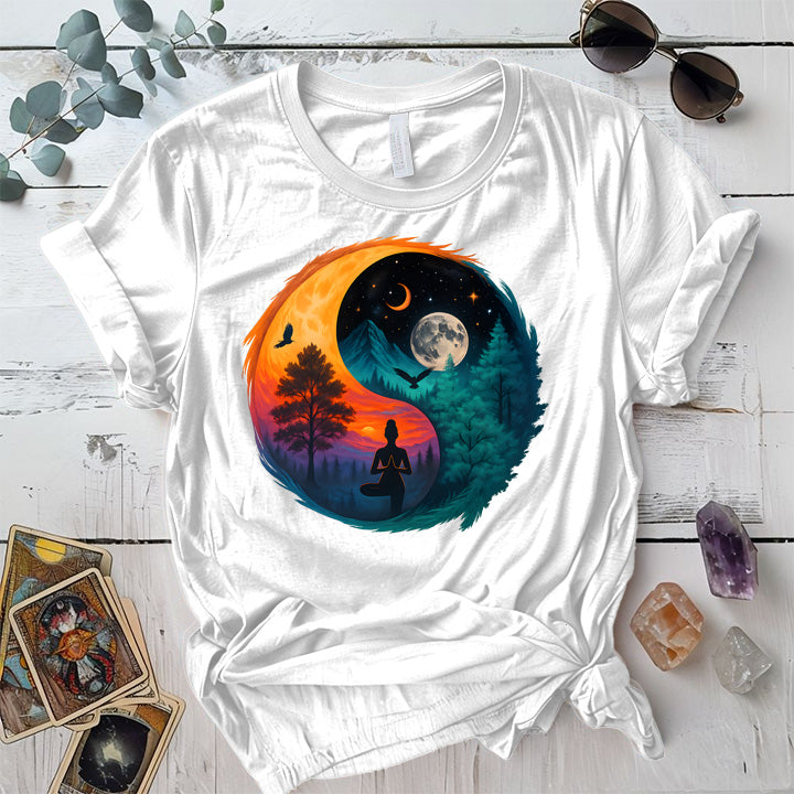 Meditation Under Cosmic Skies T-Shirt Mockup White