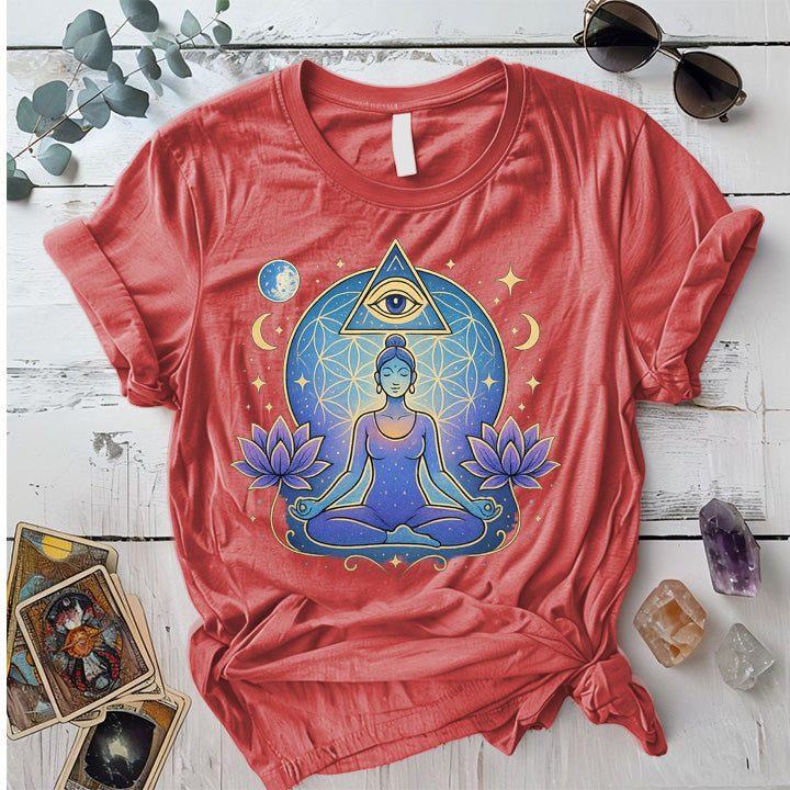 Moon Meditation T-Shirt Mockup Coral Silk