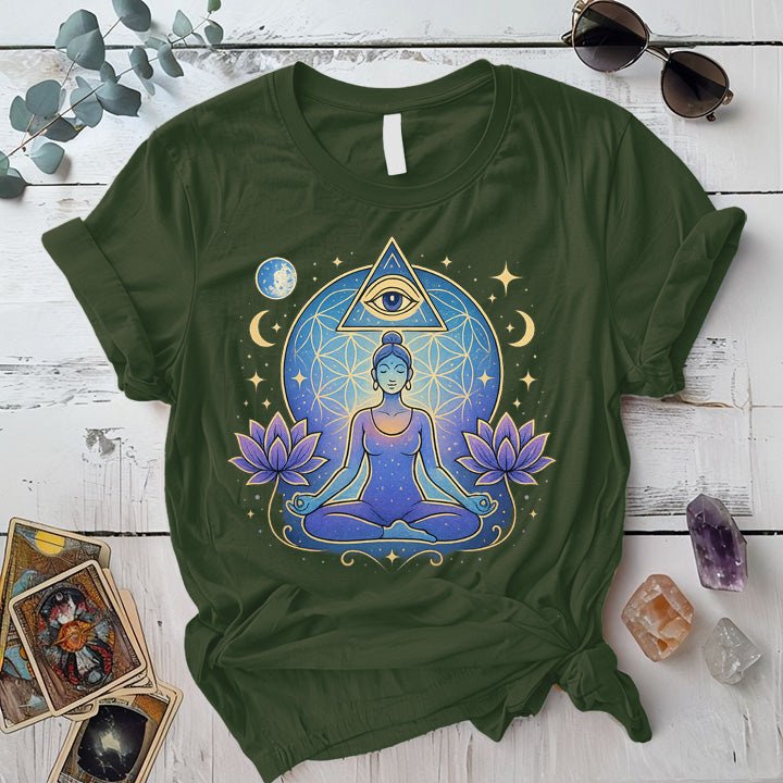 Moon Meditation T-Shirt Mockup Military Green