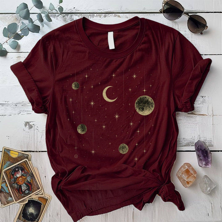 Moons and Stars T-Shirt Mockup Maroon