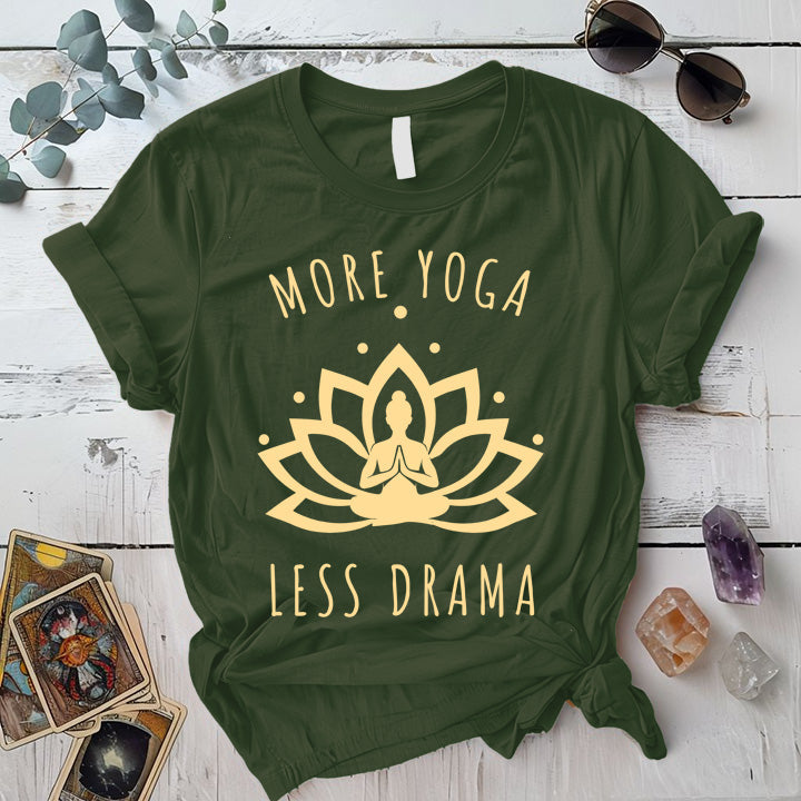 More Yoga Less Drama T-Shirt Mockup Military Green