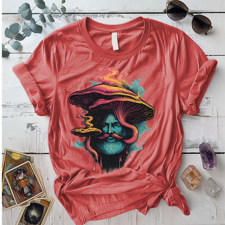 Mushroom Man Face T-Shirt Mockup Coral Silk