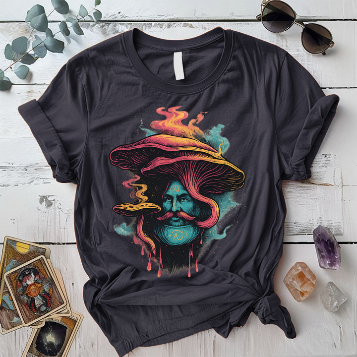 Mushroom Man Face T-Shirt Mockup Dark Heather Grey