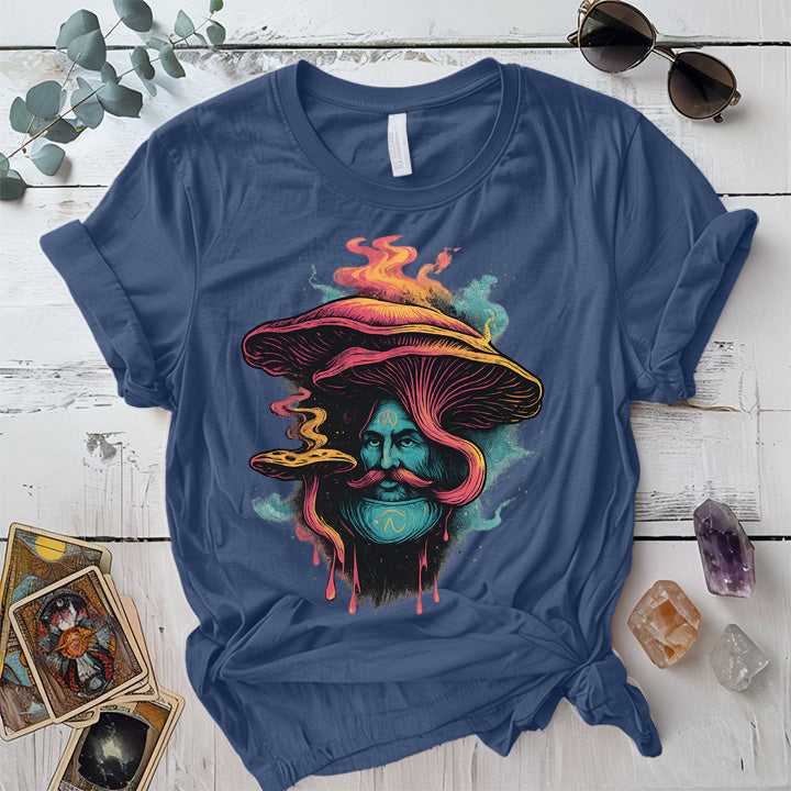 Mushroom Man Face T-Shirt Mockup Indigo Blue