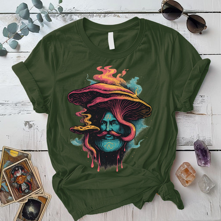 Mushroom Man Face T-Shirt Mockup Military Green