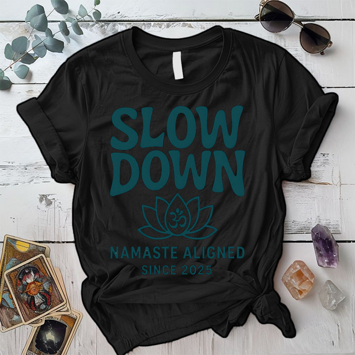Namaste Aligned T-Shirt Mockup Black