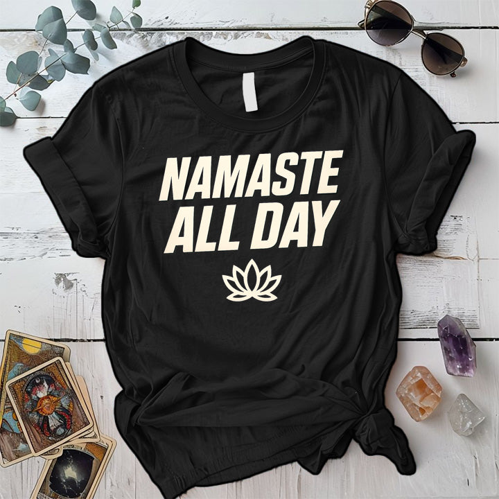 Namaste All Day T-Shirt Mockup Black