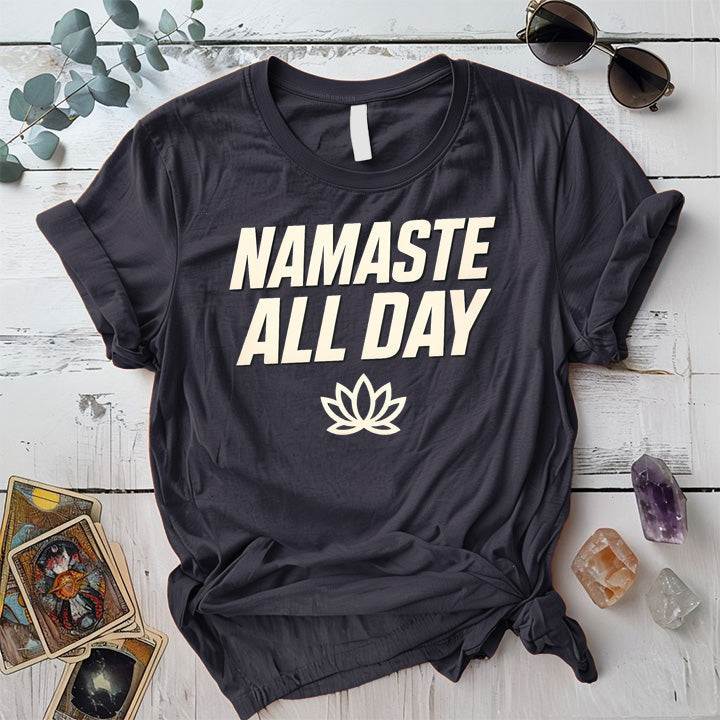 Namaste All Day T-Shirt Mockup Dark Heather Grey