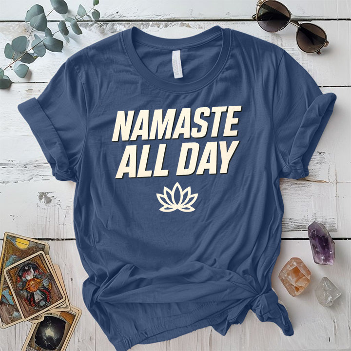 Namaste All Day T-Shirt Mockup Indigo Blue