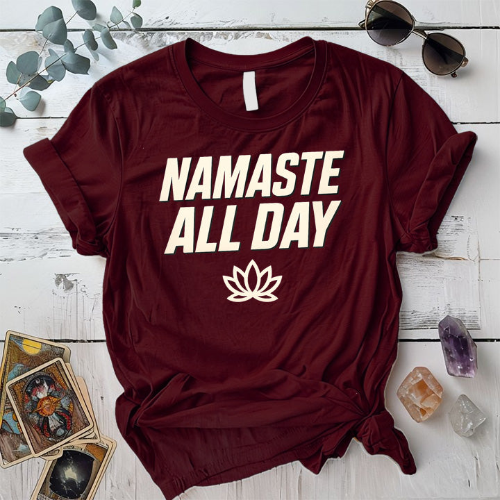 Namaste All Day T-Shirt Mockup Maroon