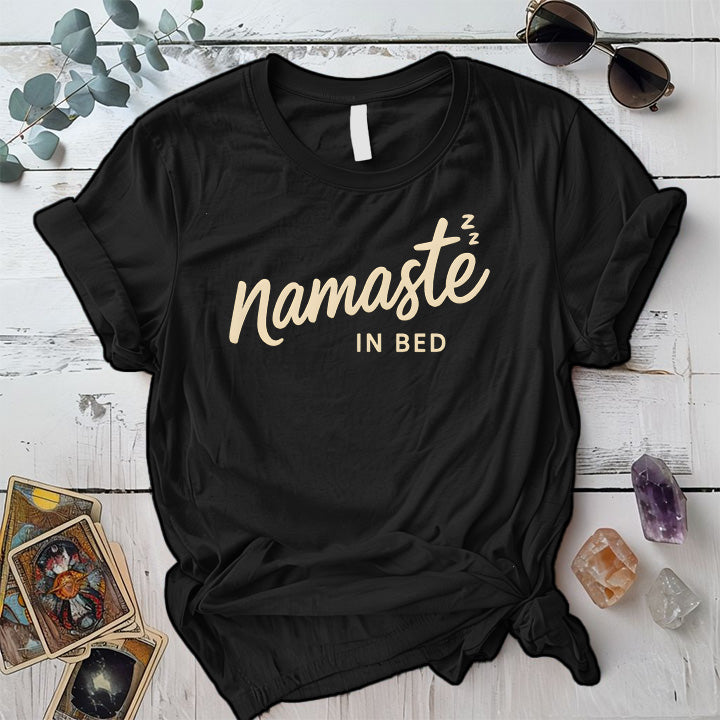 Namaste In Bed T-Shirt Mockup Black