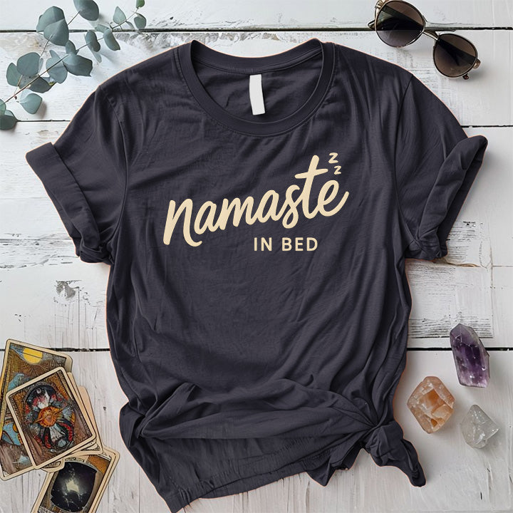 Namaste In Bed T-Shirt Mockup Dark Heather Grey